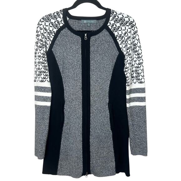 Title Nine Assassin Wool Blend Full Zip Knit Sweater Tunic Black Gray Size Small - Picture 2 of 13